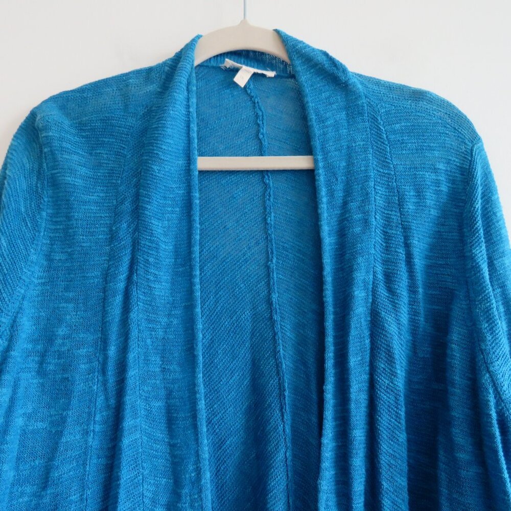 EILEEN FISHER Linen Cotton Blend Textured Knit Open Front Cardigan Ocean Blue 1X - Picture 3 of 15